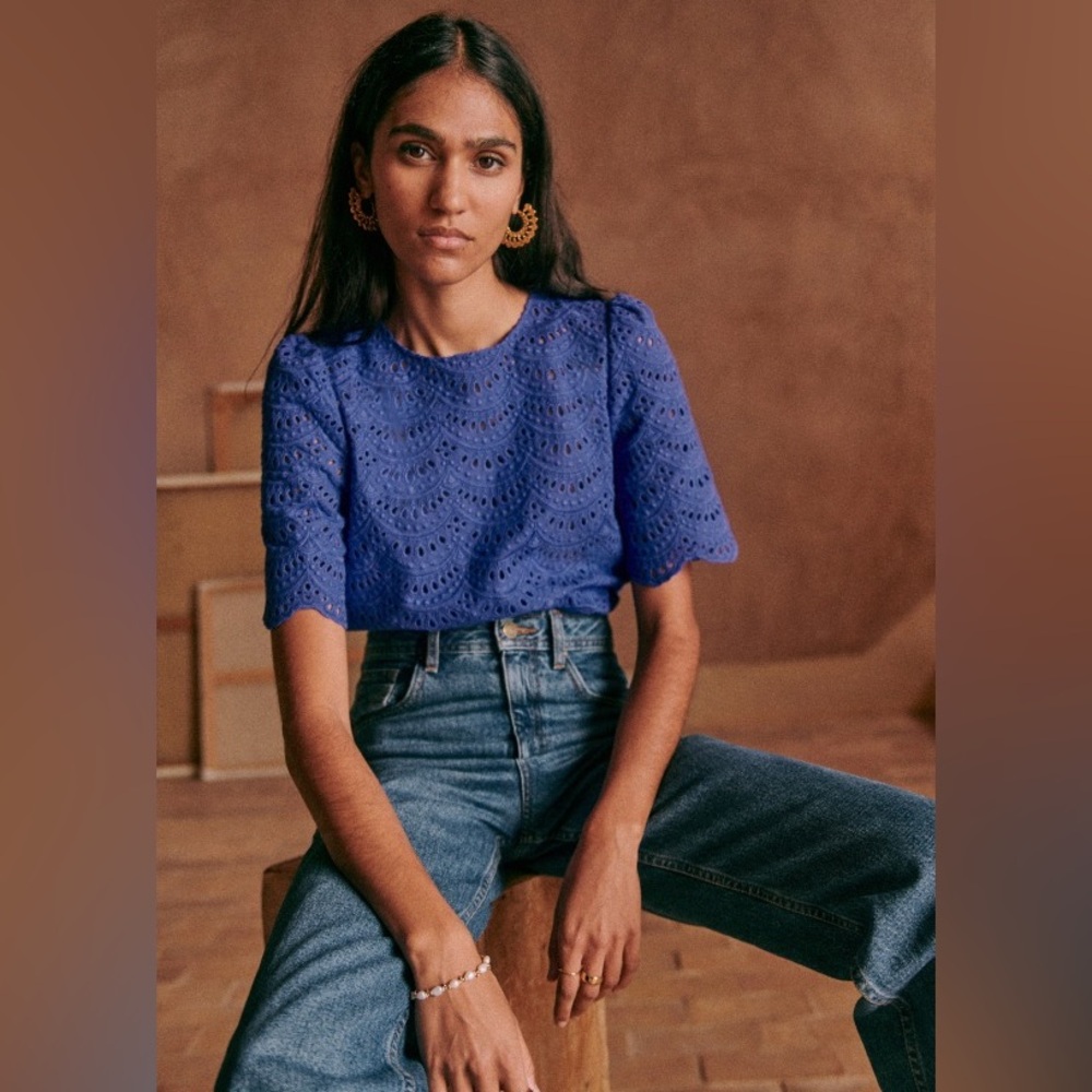 Sézane Lisa Blouse Organic Cotton in Electric Blue FR 40 / US 8